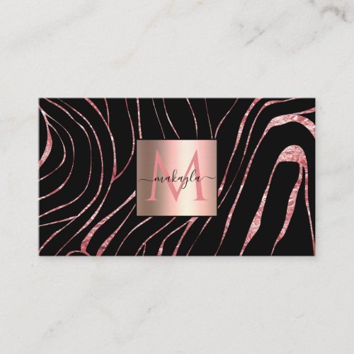 Elegant Rose Gold Tiger Striped Print Black Business Card