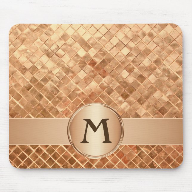 Elegant Rose Gold Tile Pattern Monogrammed Mouse Pad (Front)