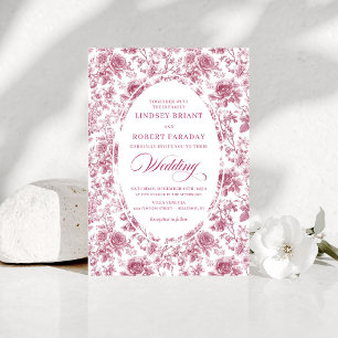Elegant Rose Gold Toile Rose Pattern Wedding Boho Invitation