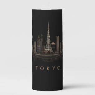 Elegant Rose Gold Tokyo City Skyline Illustration Pillar Candle