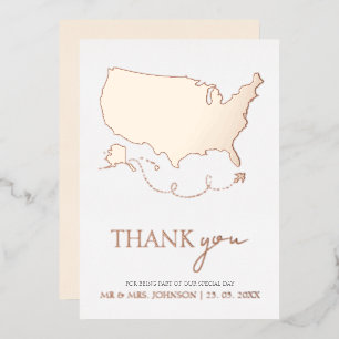 Elegant Rose Gold Travel Wedding Thank You Foil Invitation