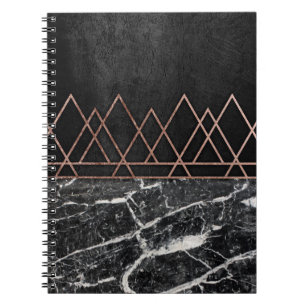 Elegant Rose Gold Triangles & Black & White Marble Notebook