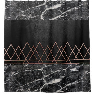 Elegant Rose Gold Triangles & Black & White Marble Shower Curtain