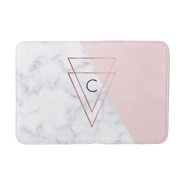 elegant rose gold triangles white marble pink bath mat (Front)
