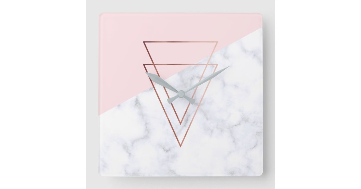 elegant rose gold triangles white marble pink square wall clock | Zazzle