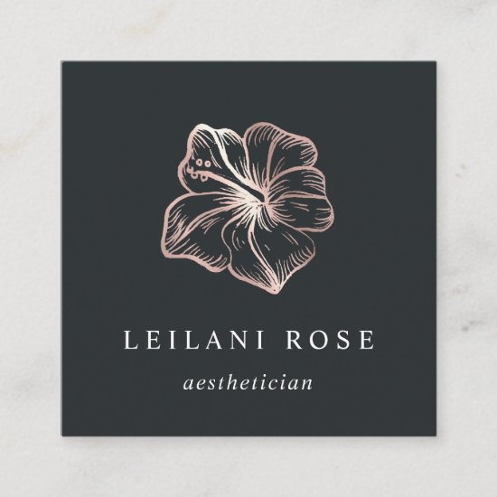 Elegant Rose Gold Tropical Hibiscus Flower Square Business Card