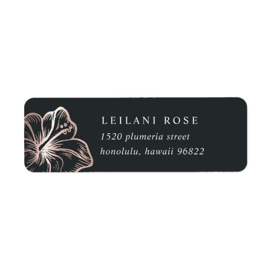 Elegant Rose Gold Tropical Hibiscus Return Address Label