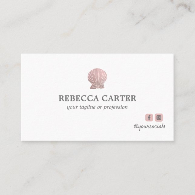 Elegant ROSE Gold Tropical Seashell Beach Coastal Business Card (Front)