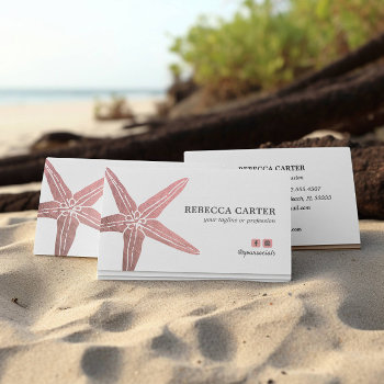 Elegant Rose Gold Tropical Starfish Beach Coastal Business Card by Citronellapaper at Zazzle