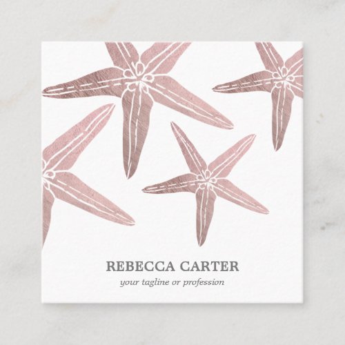 Elegant ROSE Gold Tropical Starfish Beach Coastal Square Business Card