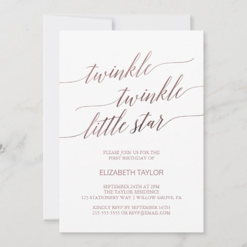 Elegant Rose Gold Twinkle Twinkle Birthday Invitation