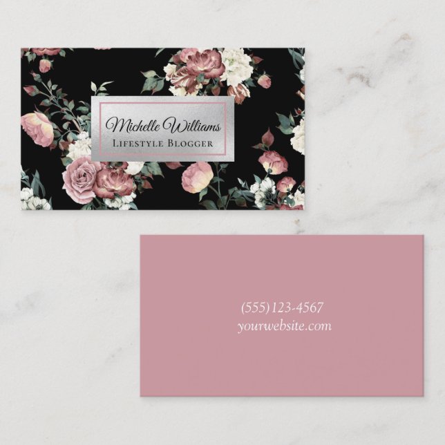 Elegant Rose Gold  Vintage Floral Business Card (Front/Back)
