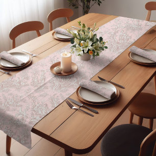 Elegant Rose Gold Vintage French Toile de Jouy Short Table Runner