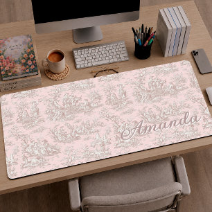 Elegant Rose Gold Vintage French Toile Monogram Desk Mat