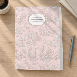 Elegant Rose Gold Vintage Toile de Jouy Floral Pocket Folder