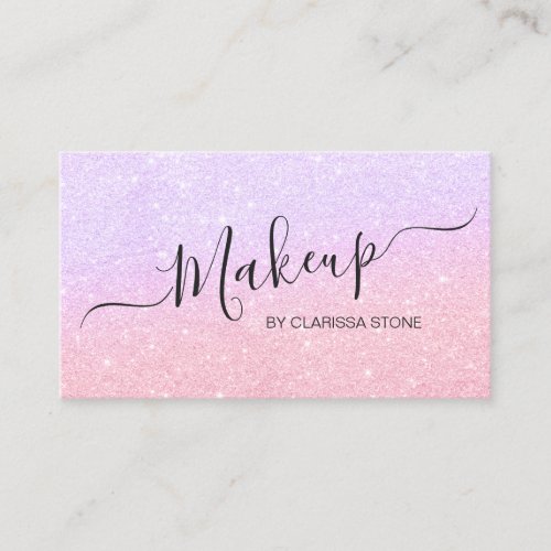 Elegant  rose gold  violet glitter makeup artist business card