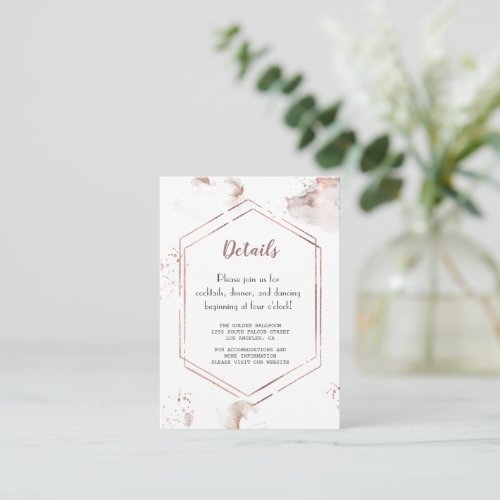 Elegant Rose Gold Washes Frame Wedding Details Enclosure Card