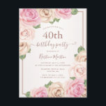Elegant Rose Gold Watercolor Floral 40th Birthday Invitation Postcard<br><div class="desc">Invite your guests in style with this elegant custom watercolor floral 40th birthday party invitation postcard featuring hand painted blush pink,  taupe,  and dusty rose roses with greenery. Personalize with all of your party details in a modern rose gold script calligraphy. Designed by Susan Coffey.</div>