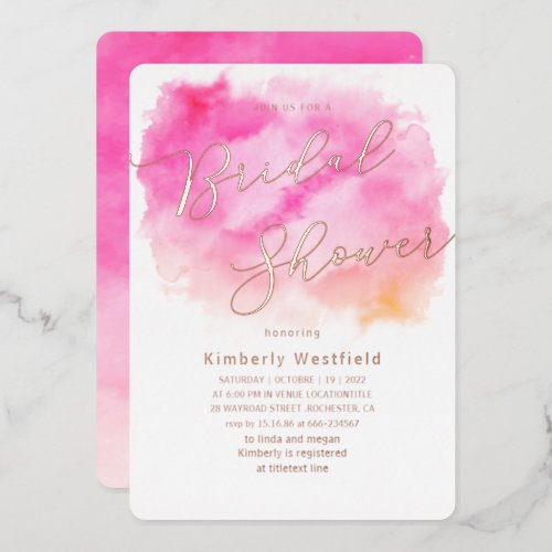 Elegant Rose Gold Watercolor Pink Bridal Shower  Foil Invitation