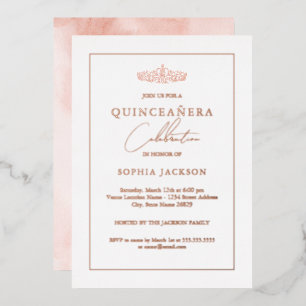 Elegant Rose Gold Watercolor Quinceanera Birthday  Foil Invitation