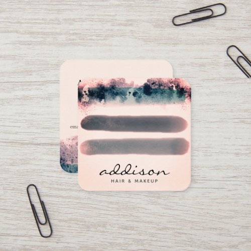 Elegant Rose Gold Watercolor Strokes Square Business Card