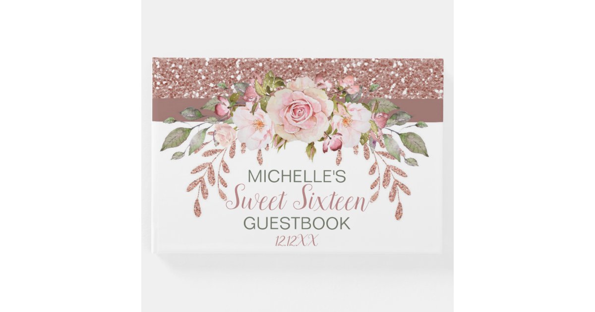 Elegant Rose Gold Watercolor Sweet Sixteen Guest Book Zazzle