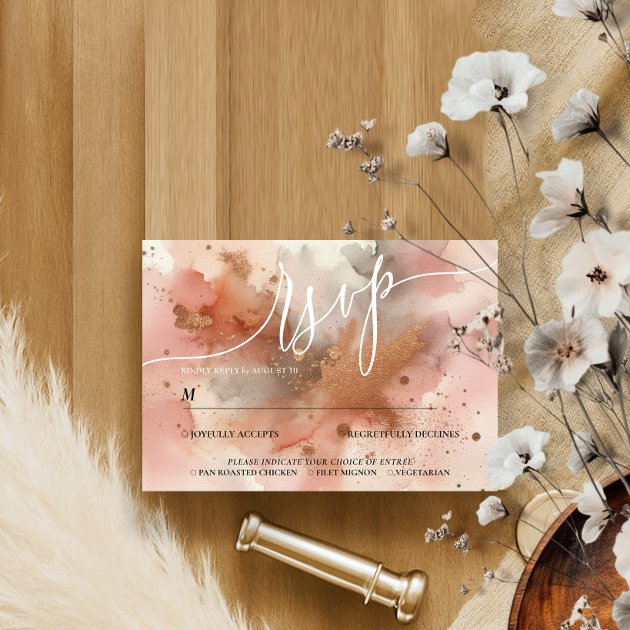 Elegant Rose Gold Watercolor Wedding RSVP Card