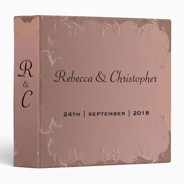 Elegant Rose Gold Wedding Album 3 Ring Binder (Front/Spine)