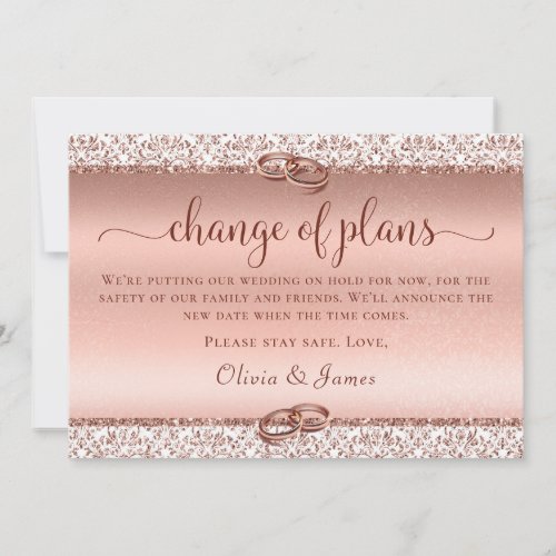 Elegant Rose Gold Wedding Change of Plans Announcement