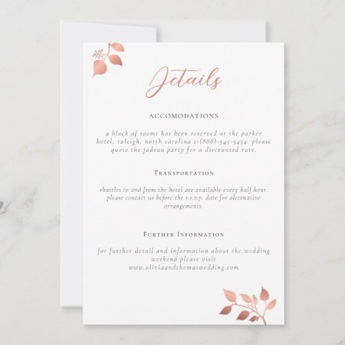 Elegant Rose Gold Wedding Details Enclosure Card