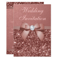 Elegant Rose Gold Wedding Diamonds Bow Glitter Card