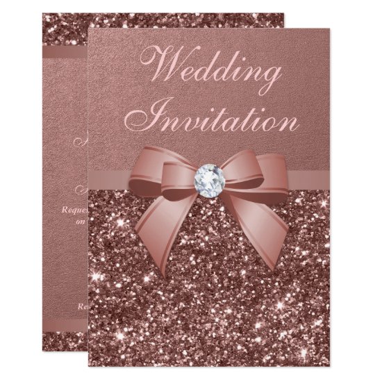 Elegant Rose Gold Wedding Diamonds Bow Glitter Invitation