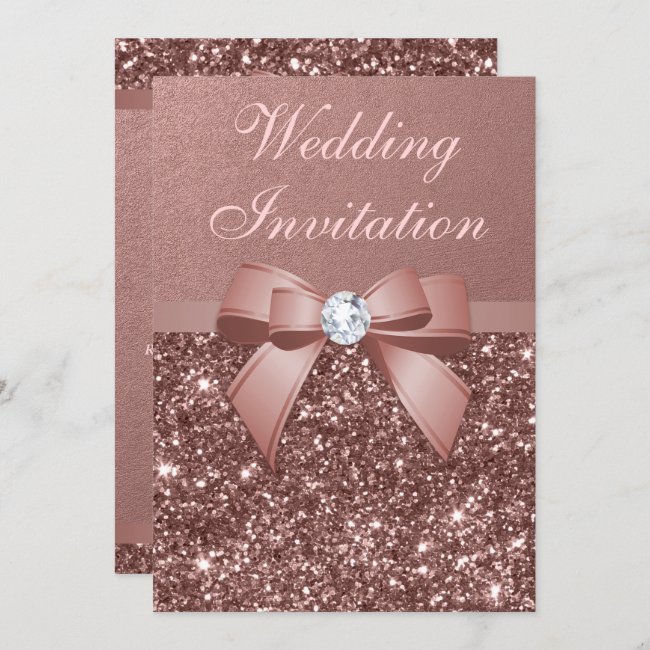 Elegant Rose Gold Wedding Diamonds Bow Glitter Invitation