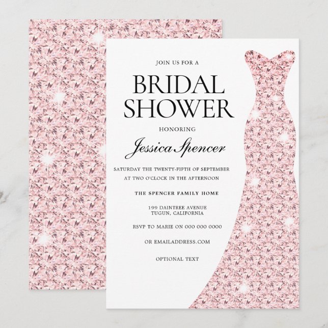 Elegant Rose Gold Wedding Dress Bridal Shower Invitation (Front/Back)