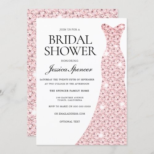 Elegant Rose Gold Wedding Dress Bridal Shower Invitation
