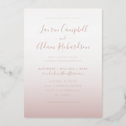 Elegant Rose Gold  Wedding Foil Invitation
