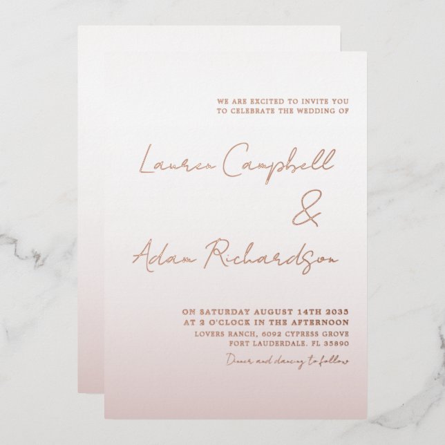 Elegant Rose Gold Wedding   Foil Invitation (Front/Back)