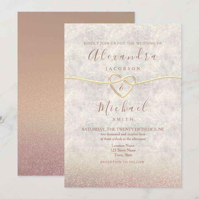 Elegant Rose Gold Wedding Invitation (Front/Back)