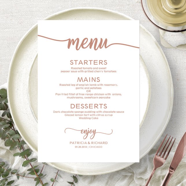 Elegant Rose Gold  Wedding Menu Card (Creator Uploaded)