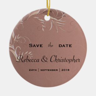 Elegant Rose Gold Wedding Save the Date Ceramic Ornament