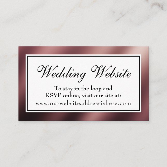Elegant Rose Gold Wedding Website Insert Card (Front)