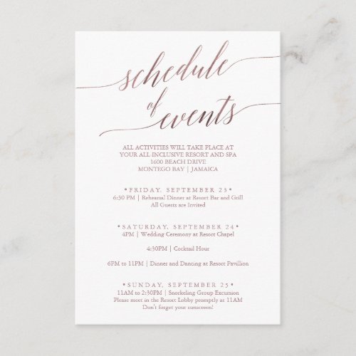 Elegant Rose Gold Wedding Weekend Event Enclosure Card