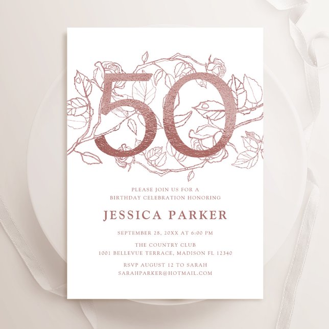 Elegant Rose Gold White 50th Birthday Invitation (Creator Uploaded)