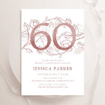 Elegant Rose Gold White 60th Birthday Invitation<br><div class="desc">Elegant rose gold and white 60th birthday party invitation. Customizable modern feminine design featuring roses botanical accents and faux glitter rose gold. Simple floral invite card perfect for a stylish female bday celebration. Personalize with your own details. Printed Zazzle invitations or instant download digital printable template.</div>