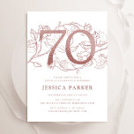 Elegant Rose Gold White 70th Birthday Invitation<br><div class="desc">Elegant rose gold and white 70th birthday party invitation. Customizable modern feminine design featuring roses botanical accents and faux glitter rose gold. Simple floral invite card perfect for a stylish female bday celebration. Personalize with your own details. Printed Zazzle invitations or instant download digital printable template.</div>