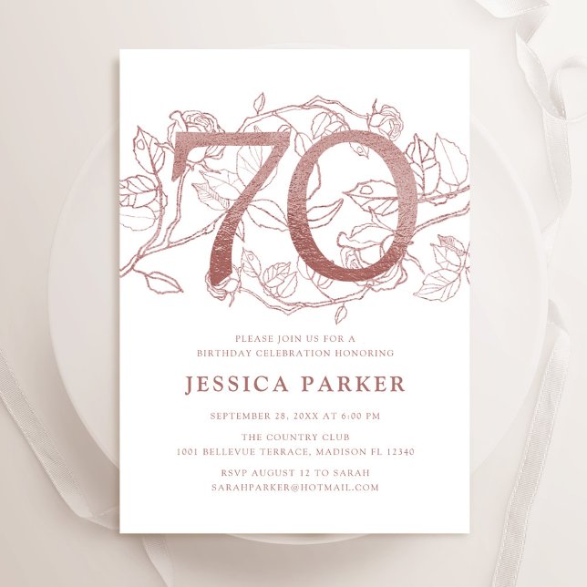 Elegant Rose Gold White 70th Birthday Invitation (Creator Uploaded)
