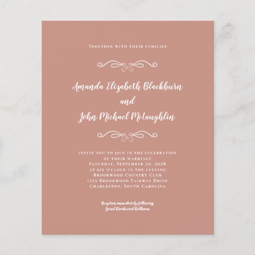 Elegant Rose Gold White Budget Wedding Invitation