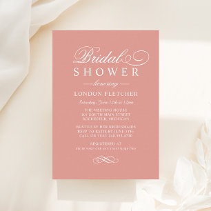 Elegant Rose Gold White Calligraphy Bridal Shower Invitation