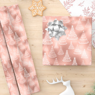 Elegant Rose Gold White Christmas Tree Pattern Wrapping Paper