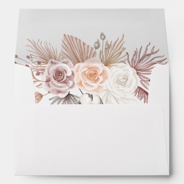 Elegant Rose Gold & White Floral Bohemian Wedding Envelope (Back (Bottom))